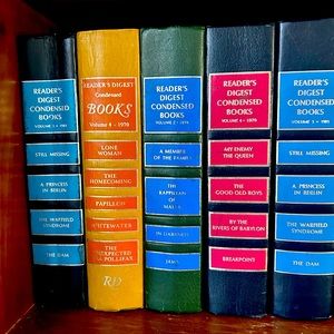 Vintage 1970-1980 leather bound readers digest books.
